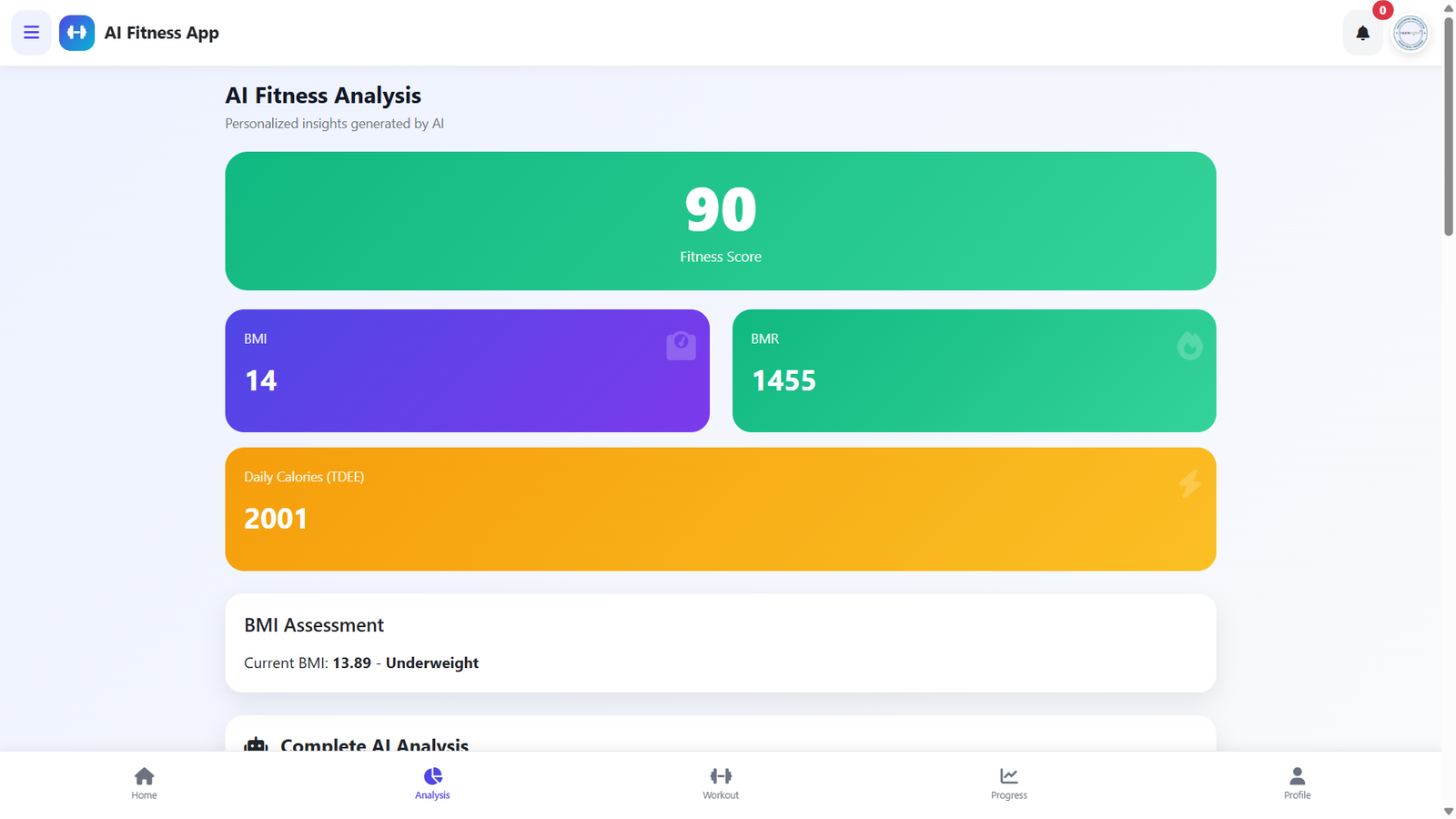 AI Fitness Analysis and Workout Planner App