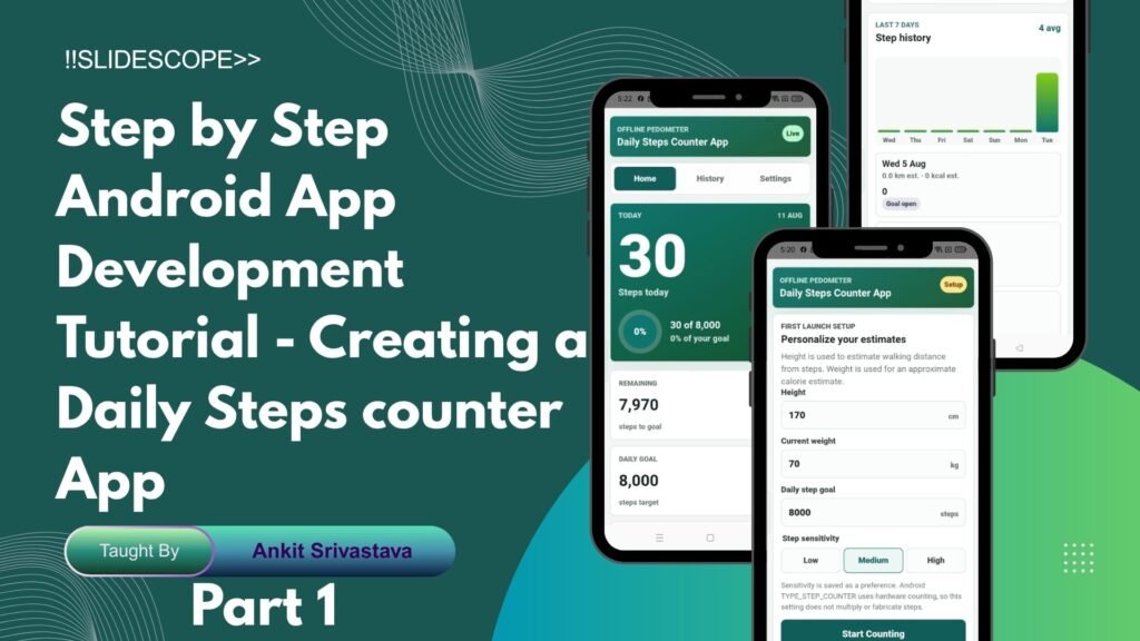 Step by Step Android App Development Tutorial - Creating a Daily Steps counter App Part 1