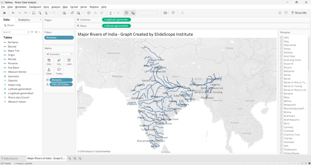 How to Show the Major Rivers of India on a Map Using Tableau